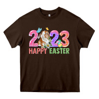 Chocolate Brown 2023 Happy Easter Heavy Core Tee - CowGirlArtShop