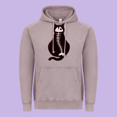 Cat With Fish Bone Vintage Hoodie Designed By Artisfamous