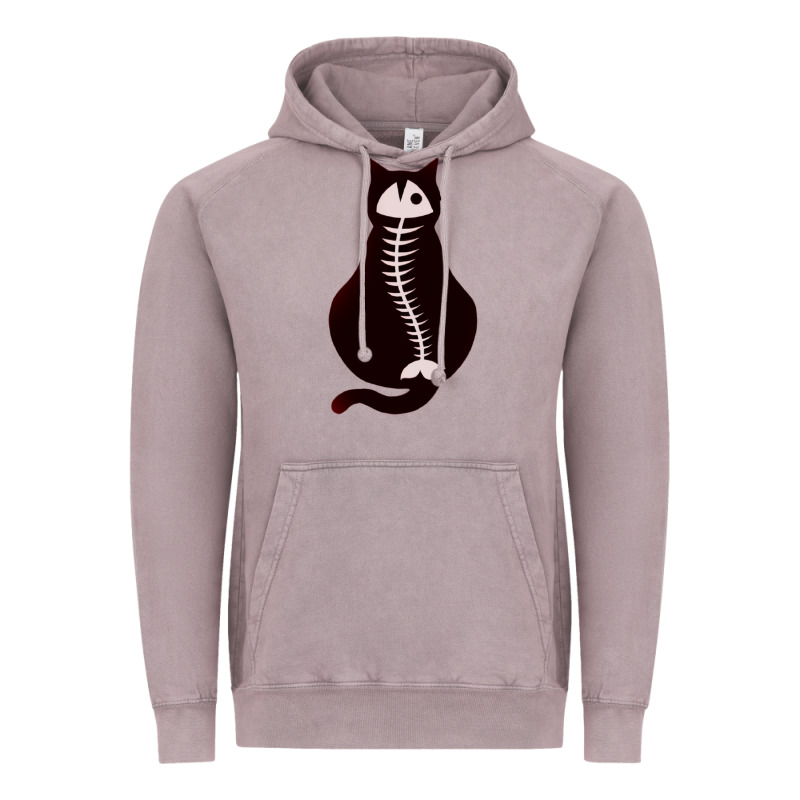 Cat With Fish Bone Vintage Hoodie by artisFamous | Teevron