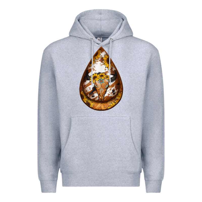 Sunflower Tooled Leather Bullskull Teardrop Earrings Premium Hoodie by Jasminsmagicworld | Teevron
