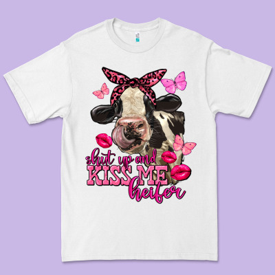Valentine's Day Shut Up And Kiss Me Holstein Cow Premium Tee Designed By Fadigitalartstudio