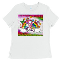 White LGBTQ Dabbbing Unicorn And Rainbow Tumbler Ladies Tee - BundleAndBundleShop