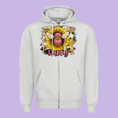 Bee Happy Zipper Hoodie Designed By Jahusdesignshop