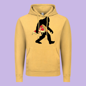 Bigfoot Carrying Pizza Vintage Hoodie Designed By Artisfamous