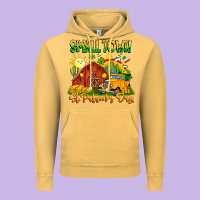 Small Town St Patricks Day Vintage Hoodie Designed By Cowhidedigitalart