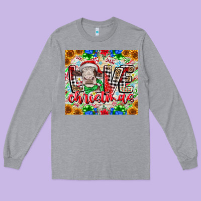 Love Christmas Cow Long Sleeve Tee Designed By Cowhidedigitalart