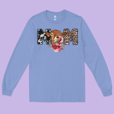 Mom Cow Long Sleeve Tee Designed By Cowhidedigitalart
