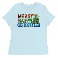 Baby Blue merry happy chrismukkah Ladies Tee - FaDigitalArtStudio