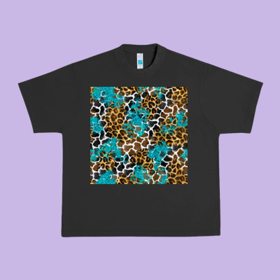 Turquoise Glitter Cowhide Leopard Seamless Pattern Urban Heavy Tee Designed By Bundleandbundleshop