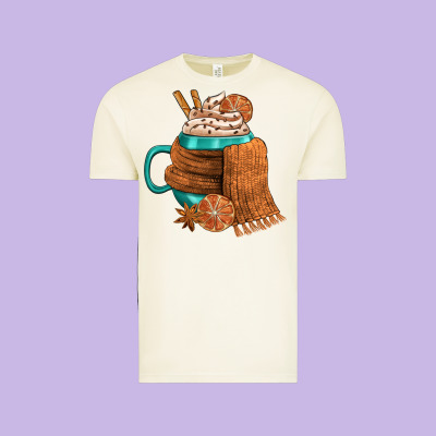 Winter Coffee Cup With Scarf Vintage Tee Designed By Fadigitalartstudio