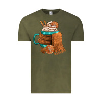 Vintage Olive Winter Coffee Cup With Scarf Vintage Tee - FaDigitalArtStudio
