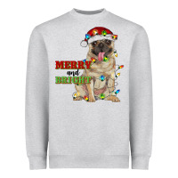 Heather Grey merry and bright pug Heavyweight Sweatshirt - RanaPortraitStore
