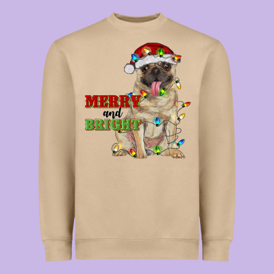 Merry And Bright Pug Heavyweight Sweatshirt Designed By Ranaportraitstore