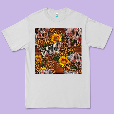 Western Spotted Pig With Sunflowers Seamless Premium Tee Designed By Fadigitalartstudio