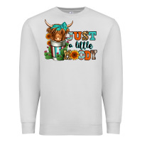 Dove Grey just a little moody coffee cup long haired cow Premium Sweatshirt - Jasminsmagicworld