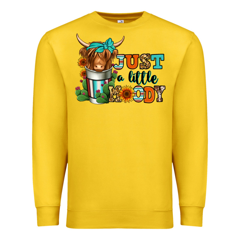 Just A Little Moody Coffee Cup Long Haired Cow Premium Sweatshirt by Jasminsmagicworld | Teevron