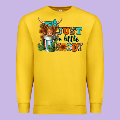 Just A Little Moody Coffee Cup Long Haired Cow Premium Sweatshirt Designed By Jasminsmagicworld