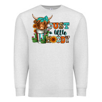 Oatmeal Heather just a little moody coffee cup long haired cow Premium Sweatshirt - Jasminsmagicworld