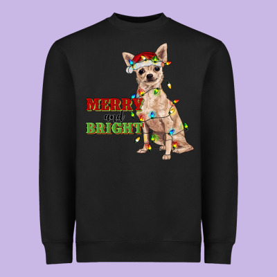 Merry And Bright Chihuahua Heavyweight Sweatshirt Designed By Ranaportraitstore