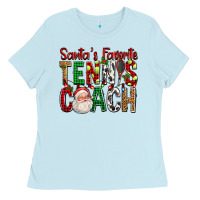 Baby Blue Santa's Favorite Tennis Coach For Christmas Ladies Tee - FaDigitalArtStudio