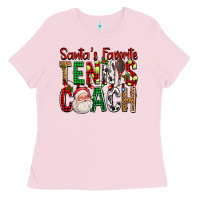 Bubblegum Pink Santa's Favorite Tennis Coach For Christmas Ladies Tee - FaDigitalArtStudio