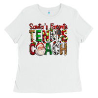 White Santa's Favorite Tennis Coach For Christmas Ladies Tee - FaDigitalArtStudio
