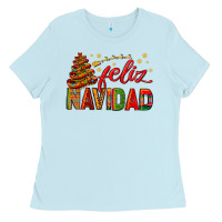 Baby Blue Feliz Navidad With Sombrero Tree Ladies Tee - BundleAndBundleShop
