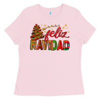 Bubblegum Pink Feliz Navidad With Sombrero Tree Ladies Tee - BundleAndBundleShop