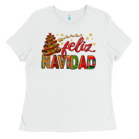 White Feliz Navidad With Sombrero Tree Ladies Tee - BundleAndBundleShop