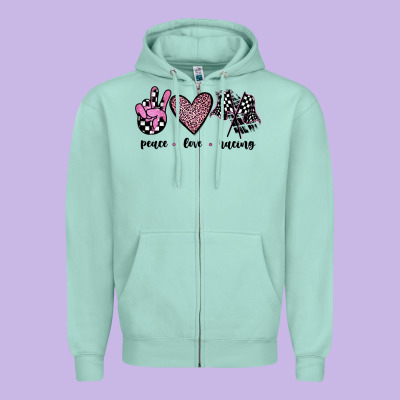 Peace Love Racing Zipper Hoodie Designed By Jahusdesignshop