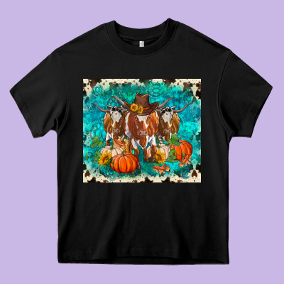 Fall Longhorn Cows Heavy Core Tee Designed By Ranaportraitstore