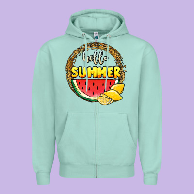 Hello Summer Watermelon Zipper Hoodie Designed By Jahusdesignshop