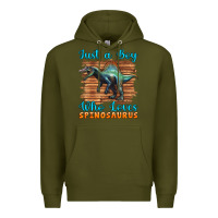 Army Green just a boy who loves baby spinosaurus Premium Hoodie - Artiststas