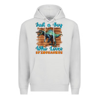 Dove Grey just a boy who loves baby spinosaurus Premium Hoodie - Artiststas