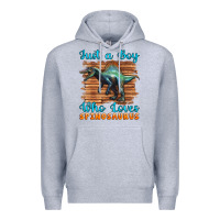 Heather Grey just a boy who loves baby spinosaurus Premium Hoodie - Artiststas