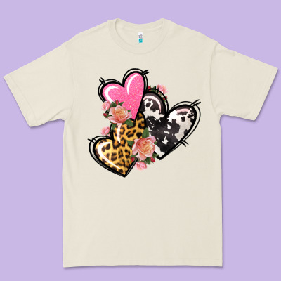 Pink Glitter Leopard Cowhide Hearts Valentine's Premium Tee Designed By Fadigitalartstudio