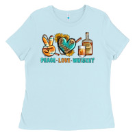 Baby Blue Peace Love Whiskey Ladies Tee - BundleAndBundleShop