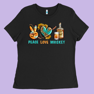 Peace Love Whiskey Ladies Tee Designed By Bundleandbundleshop