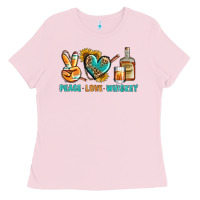 Bubblegum Pink Peace Love Whiskey Ladies Tee - BundleAndBundleShop