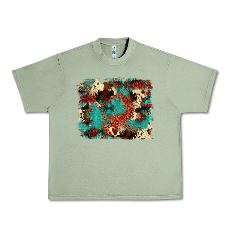 Aztec Turquoise Glitter Cowhide  Tooled Leather Ba Urban Heavy Tee by FaDigitalArtStudio | Teevron