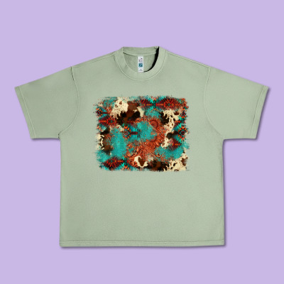 Aztec Turquoise Glitter Cowhide  Tooled Leather Ba Urban Heavy Tee Designed By Fadigitalartstudio