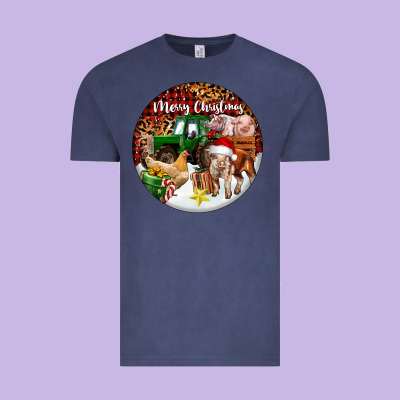 Merry Christmas Farm Animals Vintage Tee Designed By Fadigitalartstudio