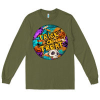 Army Green Trick Or Treat Hallowen Round Long Sleeve Tee - LillyAllenDesigns