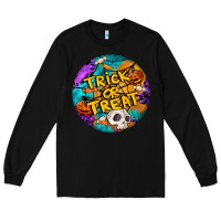 Black Trick Or Treat Hallowen Round Long Sleeve Tee - LillyAllenDesigns