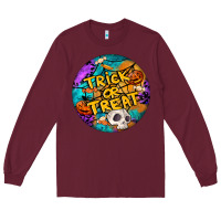 Burgundy Trick Or Treat Hallowen Round Long Sleeve Tee - LillyAllenDesigns