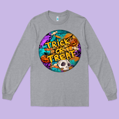 Trick Or Treat Hallowen Round Long Sleeve Tee Designed By Lillyallendesigns