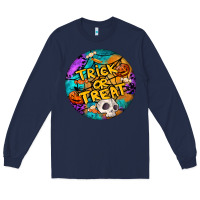 Navy Trick Or Treat Hallowen Round Long Sleeve Tee - LillyAllenDesigns