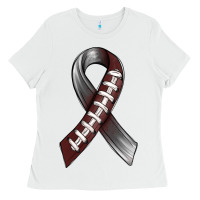 White Gray Ribbon American Football Ladies Tee - BundleAndBundleShop