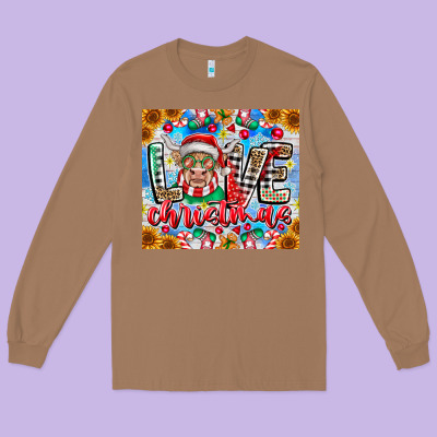 Love Christmas Highland Cow Long Sleeve Tee Designed By Cowhidedigitalart