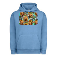 Pigment Pebble Blue highland cow western background Urban Hoodie - Jasminsmagicworld
